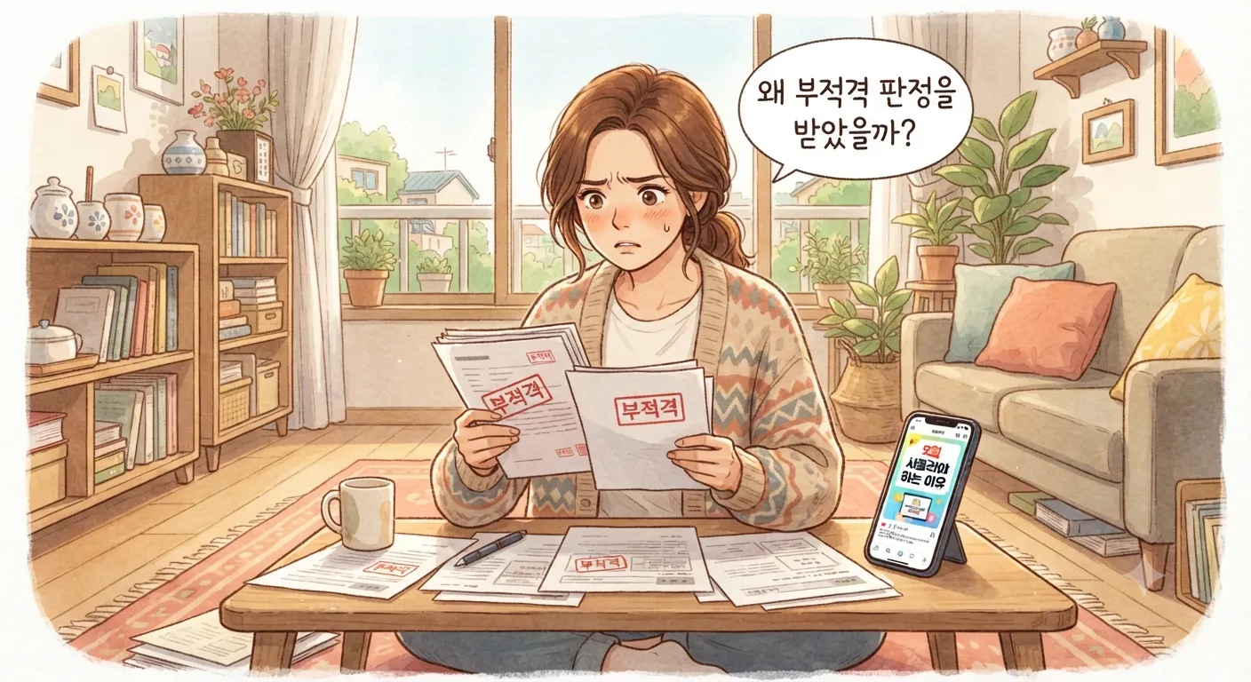 근로장려금 9월 반기신청 부적격 판정을 고민하는 모습을 담은 지브리풍 일러스트