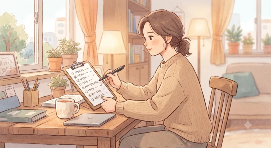 내일배움카드 실업급여 신청 전 체크리스트를 확인하는 모습