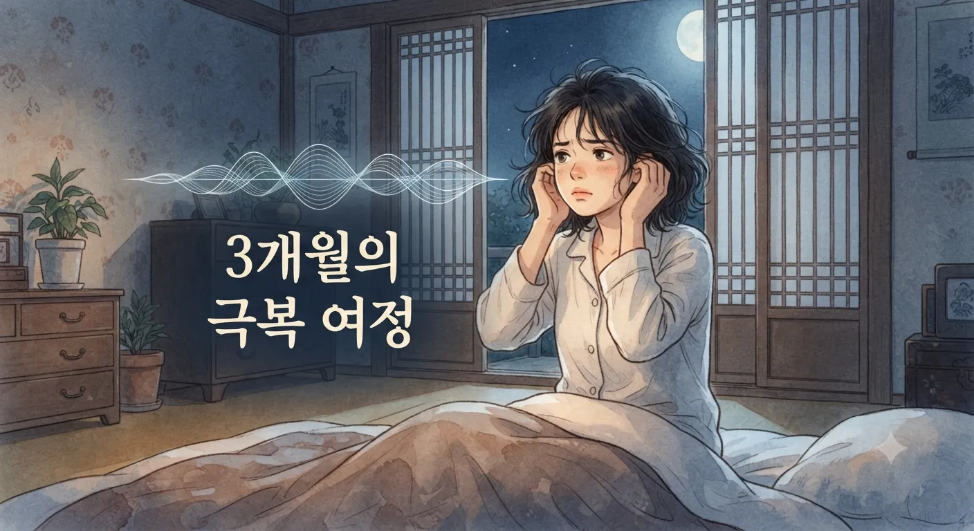 이명 증상을 3개월간 극복한 후기를 담은 지브리풍 일러스트
