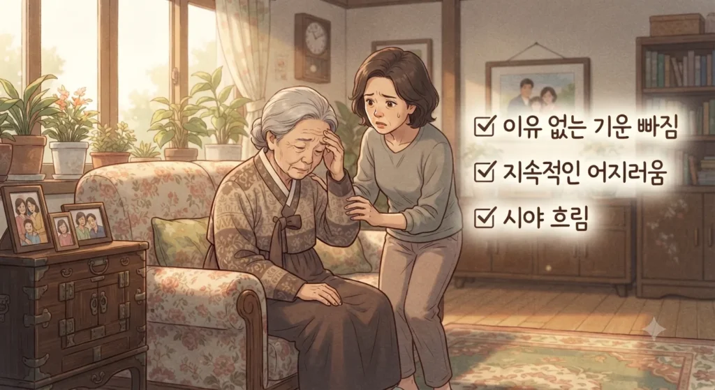 조제사고 의심 증상으로 확인해야 할 대표적인 신호들을 보여주는 지브리풍 일러스트