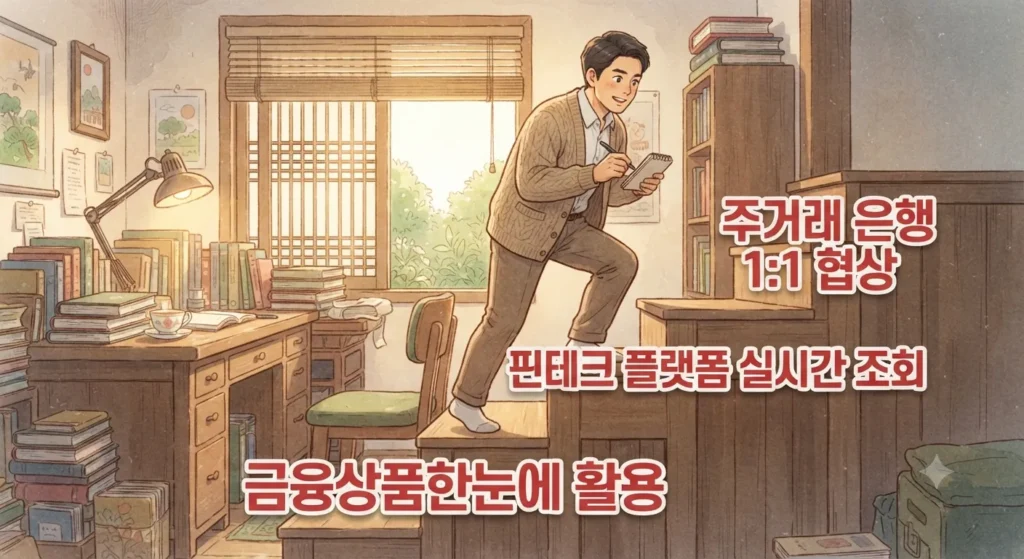 주택담보대출 금리 비교 방법의 3단계 핵심 전략을 보여주는 지브리풍 일러스트