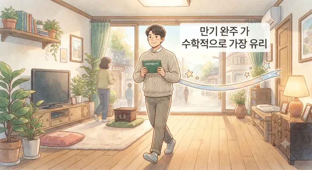 청년미래적금 vs 청년도약계좌를 만기까지 유지하는 것이 유리한 이유를 보여주는 지브리풍 일러스트