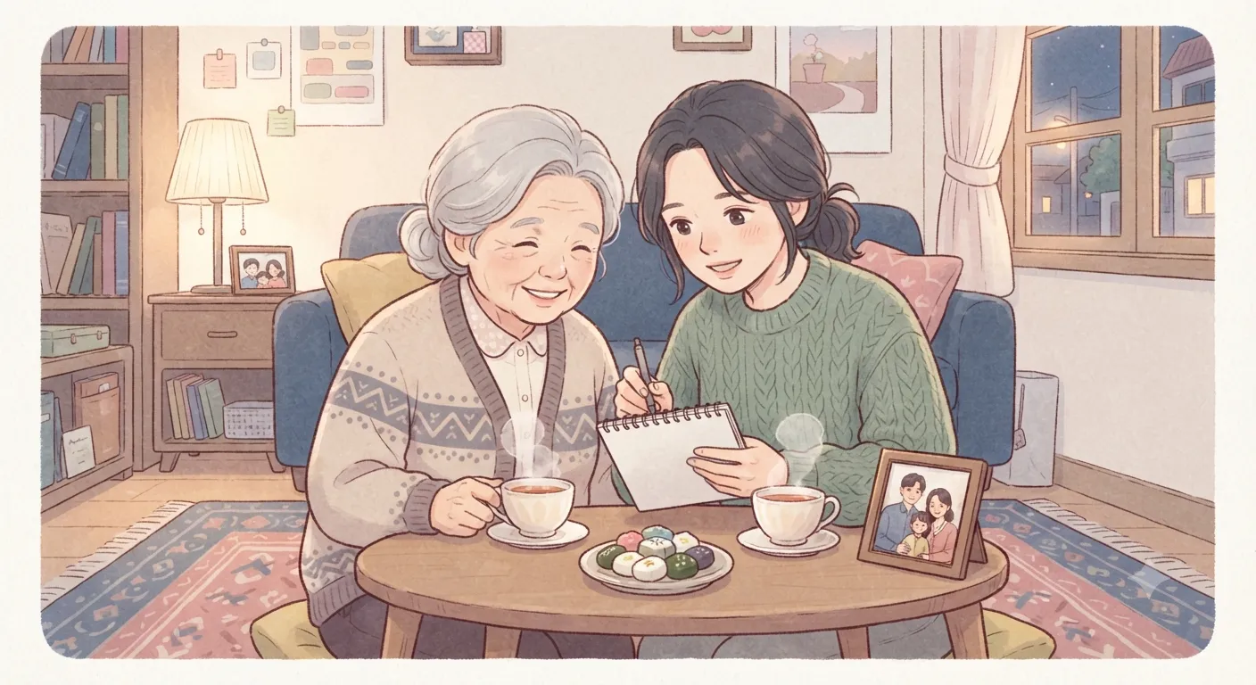 치매보험 간병보험 차이를 함께 고민하는 성인 자녀와 부모님의 모습